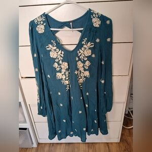 Embroidered Teal Floral Women's Top